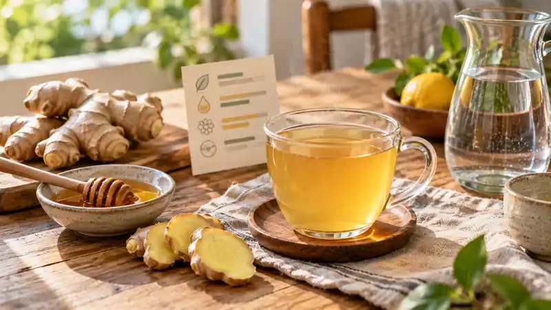 Trà gừng mật ong với gừng tươi và nước