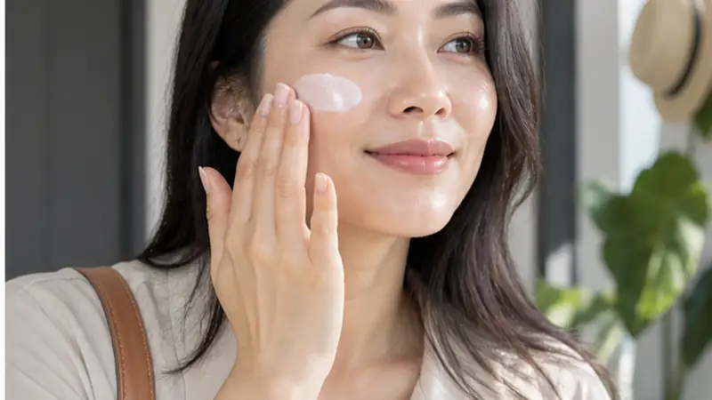 Phụ nữ thoa kem chống nắng trước khi ra ngoài
