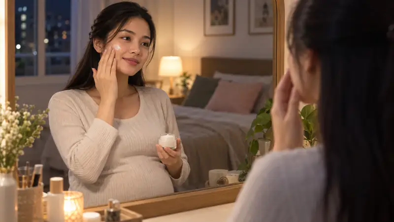 Phụ nữ mang thai thoa kem dưỡng ẩm dịu nhẹ