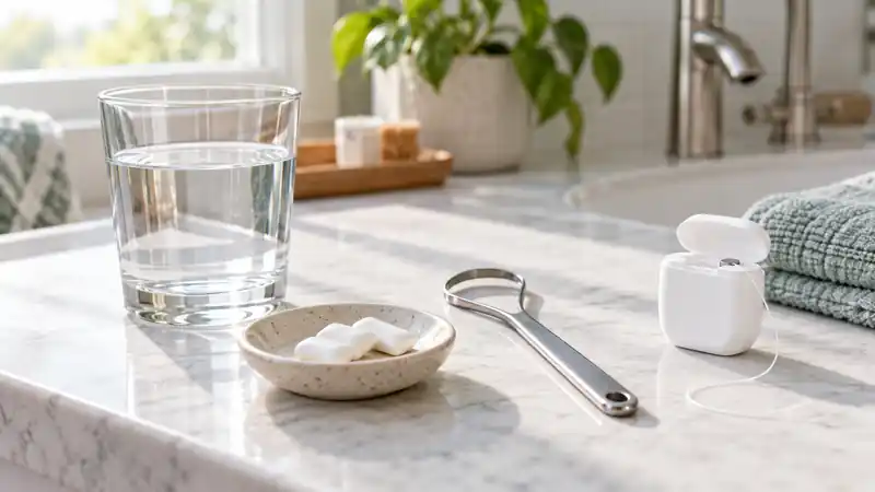 Nước, chỉ nha khoa và dụng cụ vệ sinh lưỡi