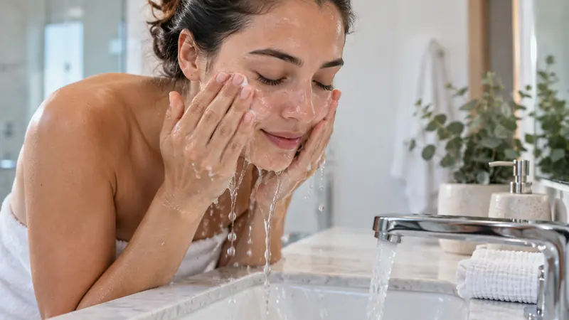 Minh họa rửa mặt nhẹ bằng đầu ngón tay