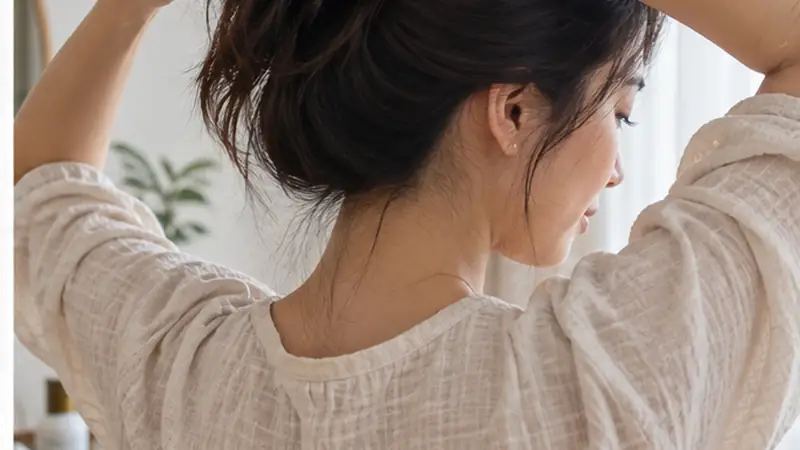 Phụ nữ buộc tóc lỏng khi tóc đang khô tự nhiên